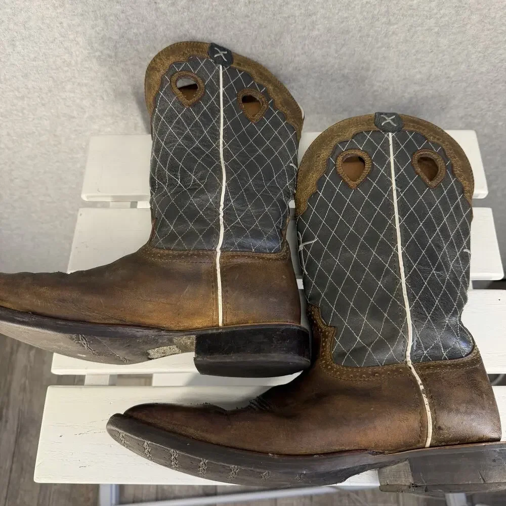 Twisted X Men's Ruff Stock Western distressed Boots in Bomber brown and Grey 12D